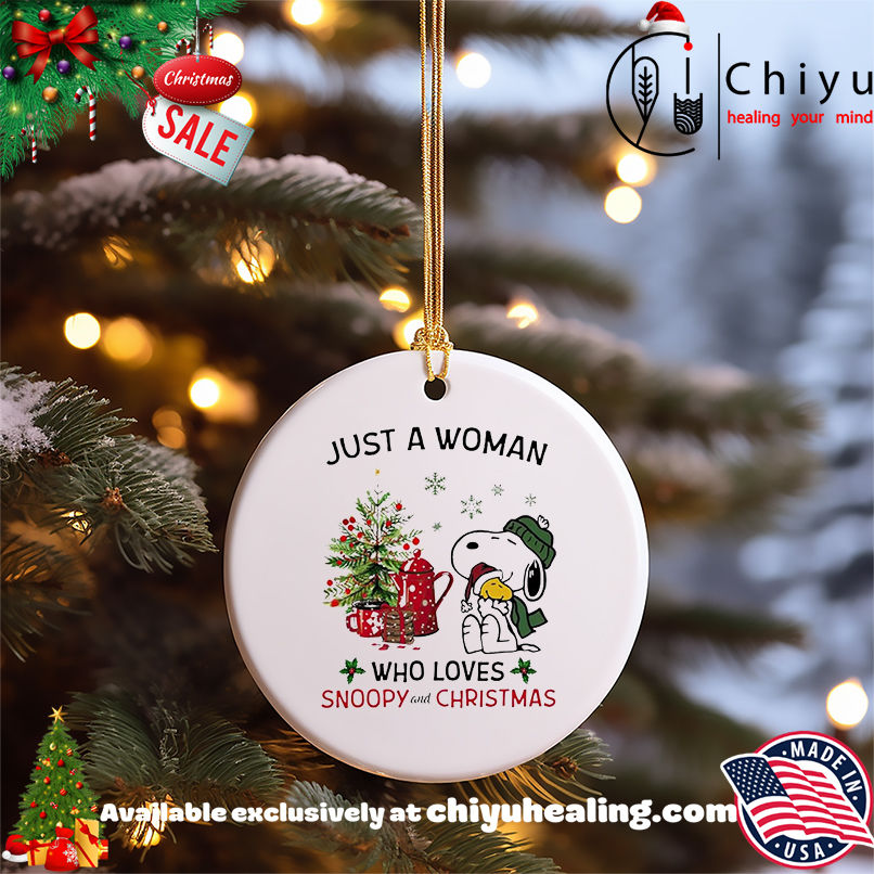 Just A Woman Who Loves Snoopy And Chrismas shirt, Hoodie, Sweatshirt, Poster Canvas, Mug, Ornaments