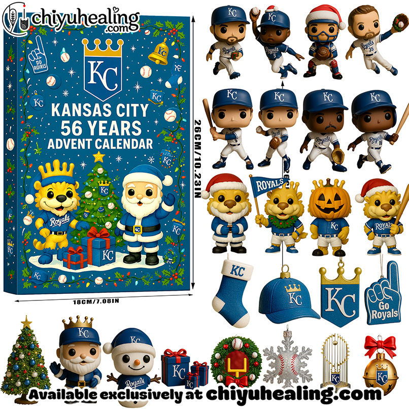 Kansas City Royals 56 Years Advent Calendar 2025, Christmas Countdown Advent Calendar Gift Box with 24 Acrylic Ornaments