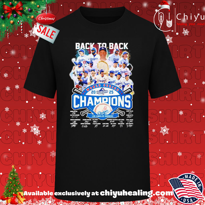 LA Dodgers back to back World Series Champions 2025 all team signature shirt, Hoodie, Sweatshirt, Poster Canvas, Mug, Ornaments