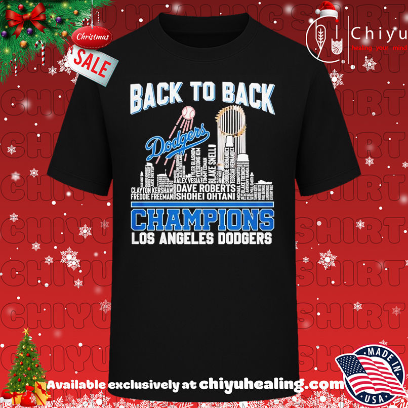 LA Dodgers back to back World Series Champions 2025 player name city skyline shirt, Hoodie, Sweatshirt, Poster Canvas, Mug, Ornaments