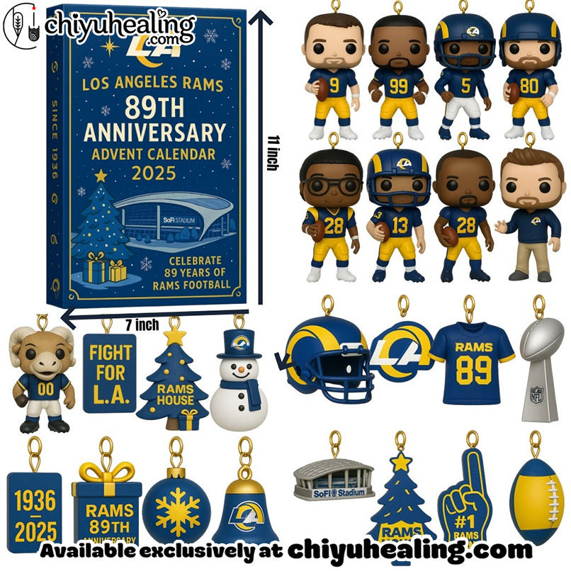 Los Angeles Rams 89th Anniversary Advent Calendar, Christmas Countdown Advent Calendar Gift Box with 24 Acrylic Ornaments