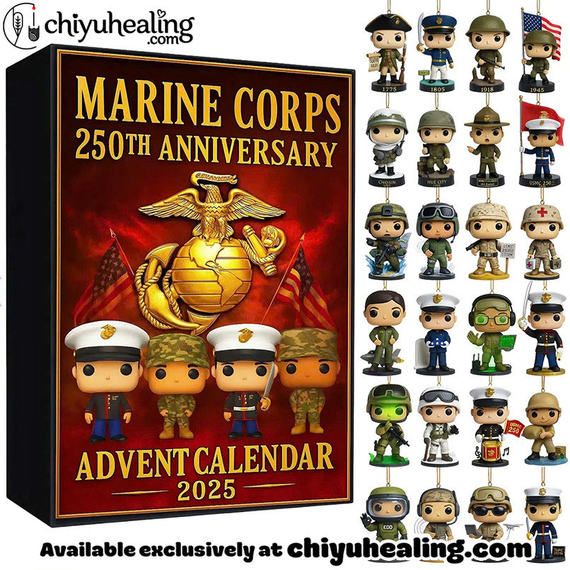 Marine Corps 250th Anniversary Advent Calendar, Christmas Countdown Advent Calendar Gift Box with 24 Acrylic Ornaments