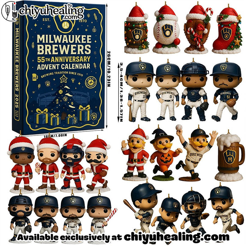 Milwaukee Brewers 55TH ANNIVERSARY Advent Calendar 2025 Christmas Gift, Christmas Idea, Christmas Countdown Advent Calendar Gift Box with 24 Acrylic Ornaments