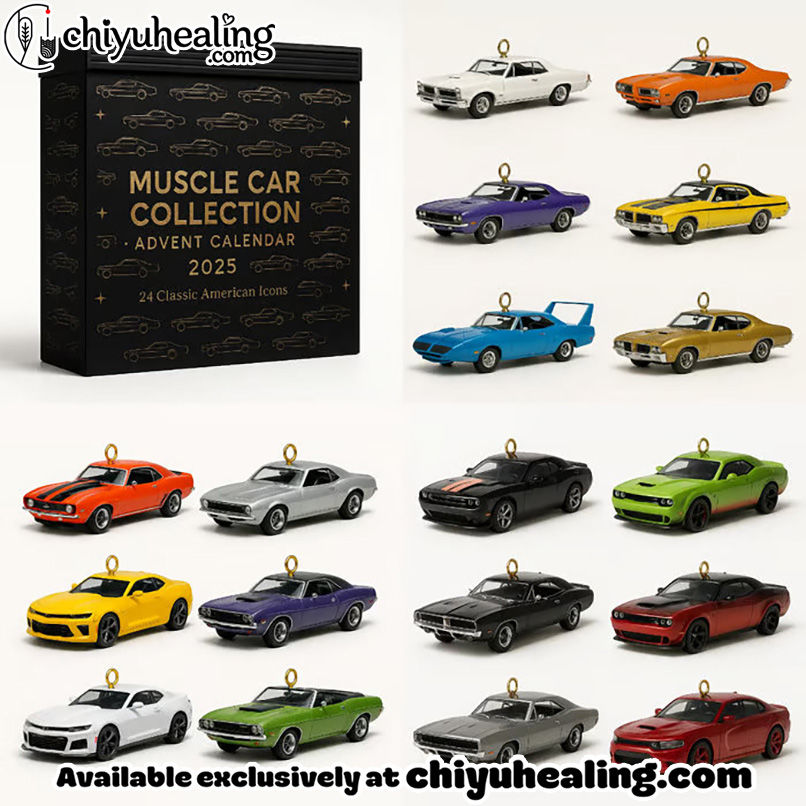 Muscle Car Advent Calendar 2025, Christmas Countdown Advent Calendar Gift Box with 24 Acrylic Ornaments