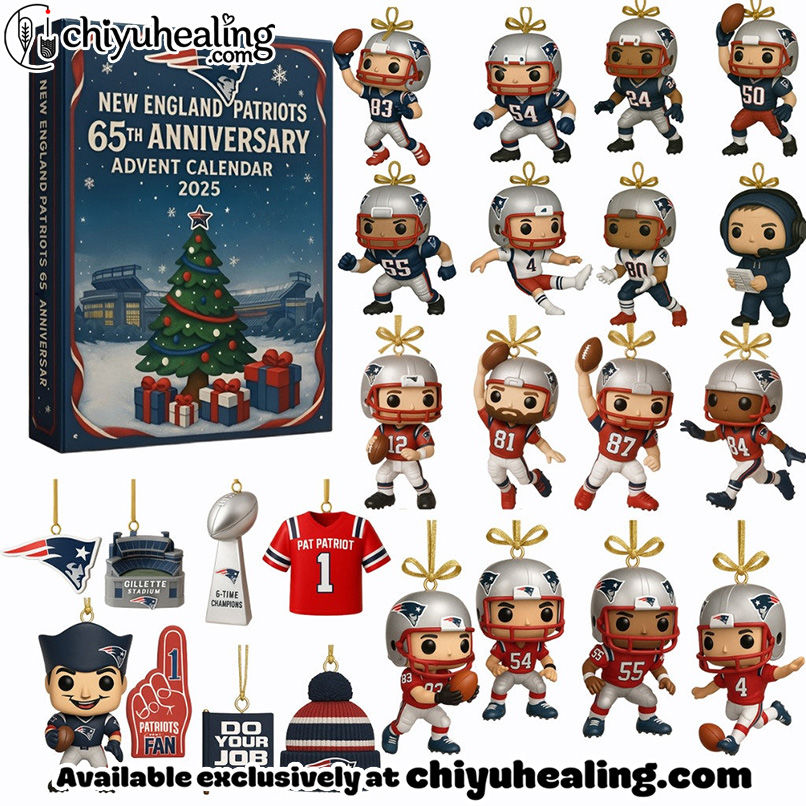 New England Patriots Advent Calendar 2025 - 65th Anniversary Edition, Christmas Countdown Advent Calendar Gift Box with 24 Acrylic Ornaments
