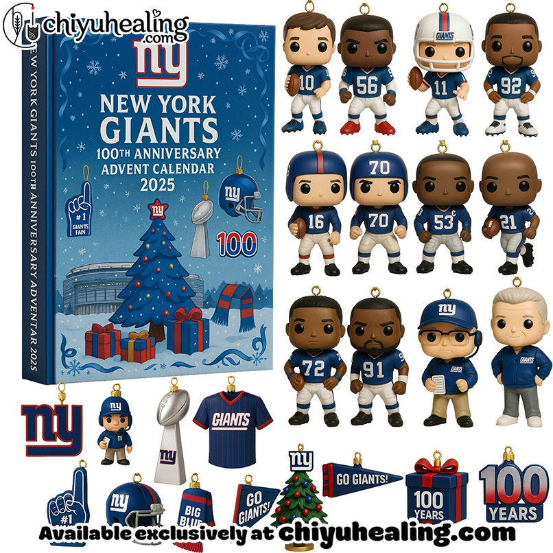 New York Giants Advent Calendar 2025 - 100th Anniversary Edition Christmas Gift, Christmas Idea, Christmas Countdown Advent Calendar Gift Box with 24 Acrylic Ornaments