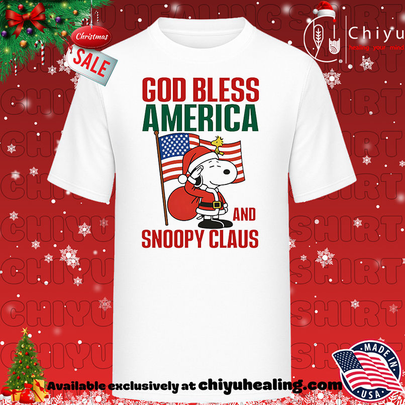 Peanuts God Bless America And Snoopy Claus Shirt, Hoodie, Sweatshirt, Poster Canvas, Mug, Ornaments