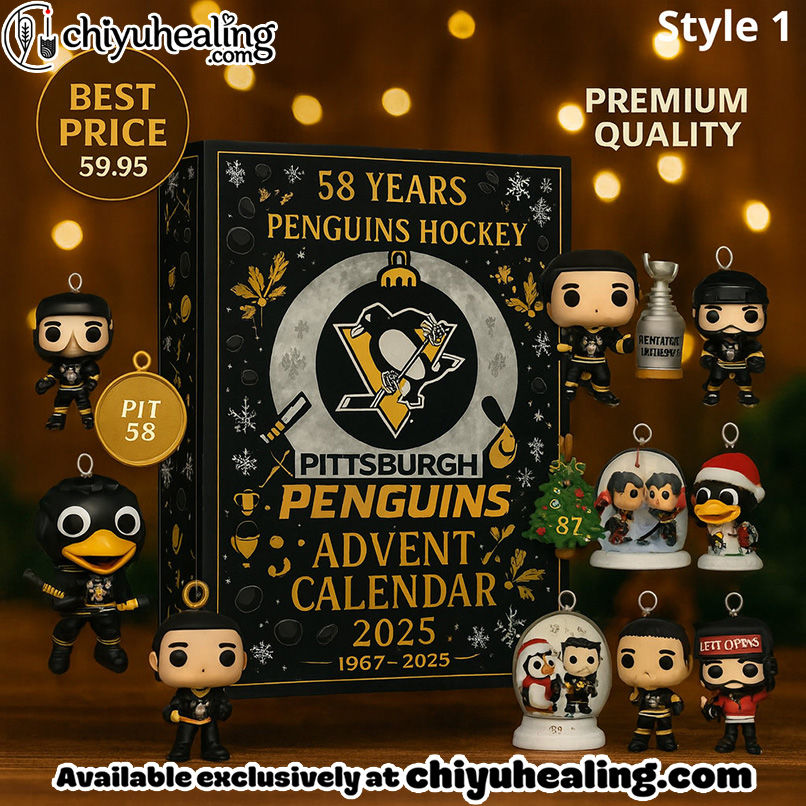 Pittsburgh Penguins Advent Calendar, Christmas Countdown Advent Calendar Gift Box with 24 Acrylic Ornaments