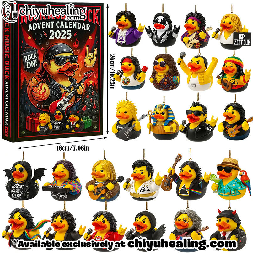 Rock Rubber Duck Advent Calendar 2025, Christmas Countdown Advent Calendar Gift Box with 24 Acrylic Ornaments