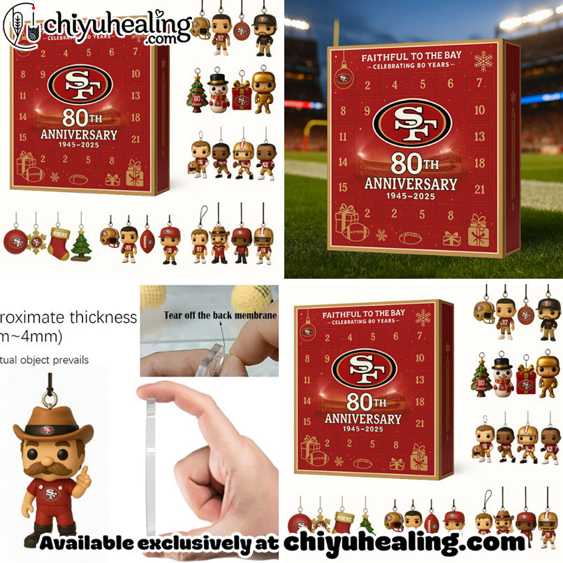 San Francisco 49ers Advent Calendar 2025 - 80th Anniversary Edition, Christmas Countdown Advent Calendar Gift Box with 24 Acrylic Ornaments