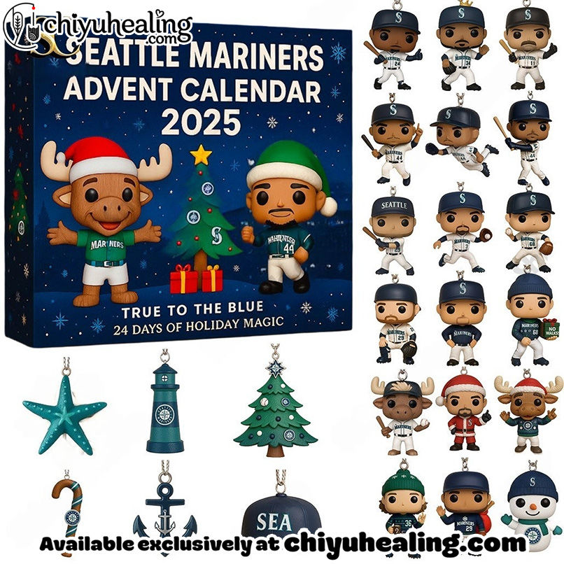 Seattle Mariners Advent Calendar 2025 48TH ANNIVERSARY Christmas Gift, Christmas Idea, Christmas Countdown Advent Calendar Gift Box with 24 Acrylic Ornaments