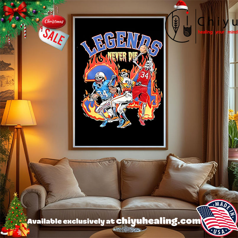 Skeleton Football player number 34 Legends Never Die shirt, Hoodie, Sweatshirt, Poster Canvas, Mug, Ornaments