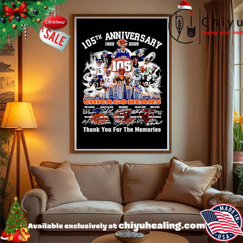 Skyline 105th anniversary 1920 2025 Chicago Bears thank you for the memories shirt, Hoodie, Sweatshirt, Poster Canvas, Mug, Ornaments
