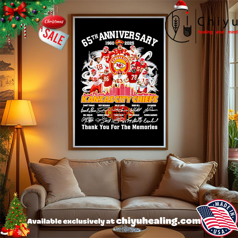 Skyline 65th anniversary 1960 2025 Kansas City Chiefs thank you for the memories shirt, Hoodie, Sweatshirt, Poster Canvas, Mug, Ornaments