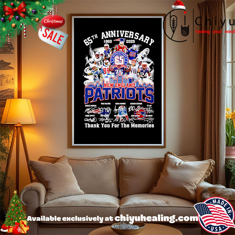 Skyline 65th anniversary 1960 2025 New England Patriots thank you for the memories shirt, Hoodie, Sweatshirt, Poster Canvas, Mug, Ornaments