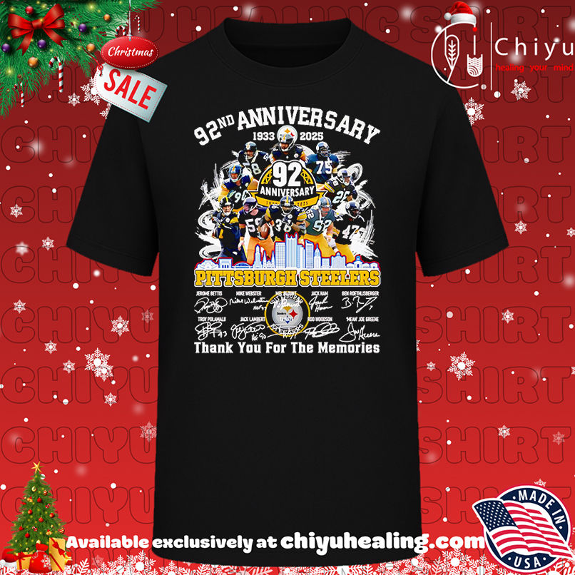 Skyline 92nd Anniversary 1933 2025 Pittsburgh Steelers Thank You For The Memories Shirt, Hoodie, Sweatshirt, Poster Canvas, Mug, Ornaments