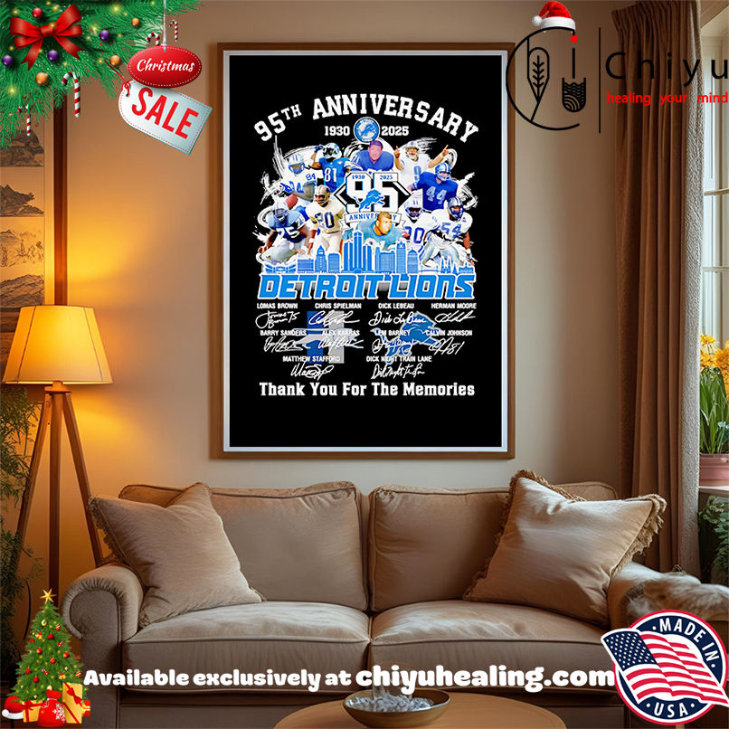 Skyline 95th anniversary 1960 2025 Detroit Lions thank you for the memories shirt, Hoodie, Sweatshirt, Poster Canvas, Mug, Ornaments