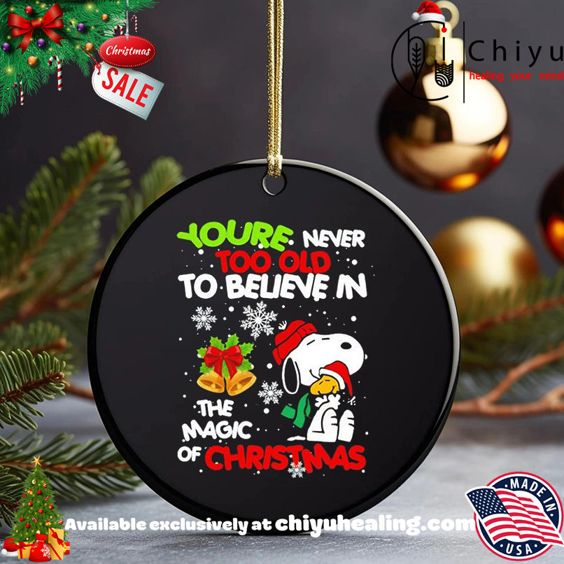 Snoopy And Woodstock You're Never Too Old To Believe In The Magic Of Christmas shirt, Hoodie, Sweatshirt, Poster Canvas, Mug, Ornaments