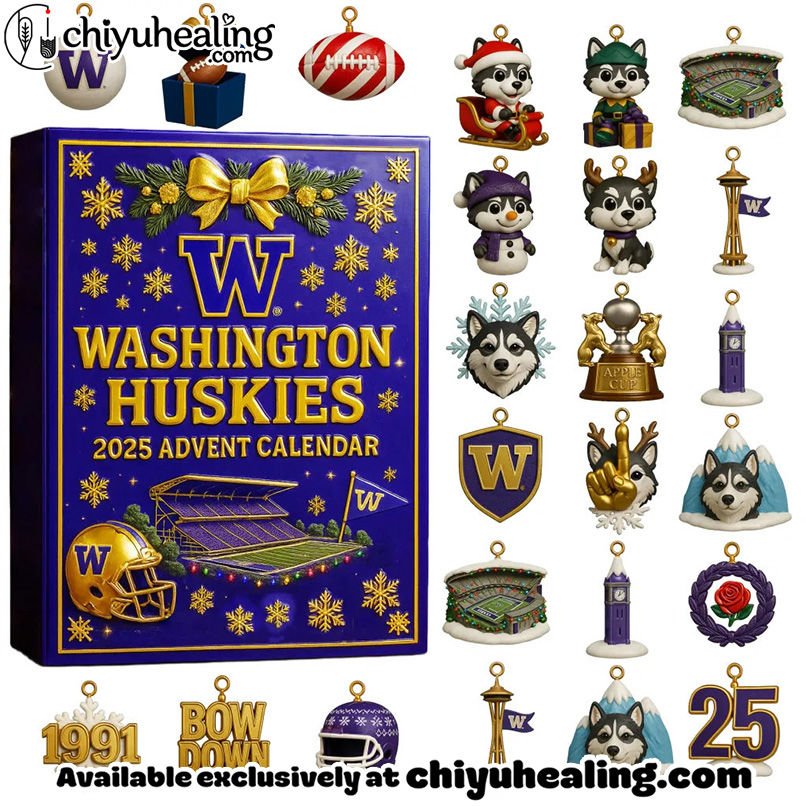 TOP Washington Huskies 2025 Advent Calendar, Christmas Countdown Advent Calendar Gift Box with 24 Acrylic Ornaments