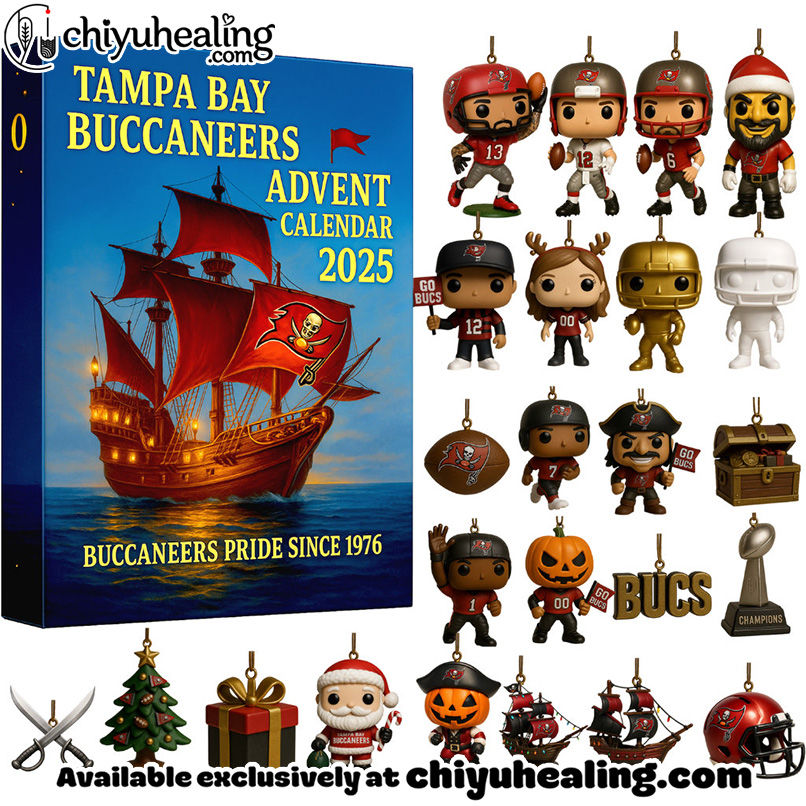 Tampa Bay Buccaneers Advent Calendar 2025 49TH ANNIVERSARY Christmas Gift, Christmas Idea, Christmas Countdown Advent Calendar Gift Box with 24 Acrylic Ornaments