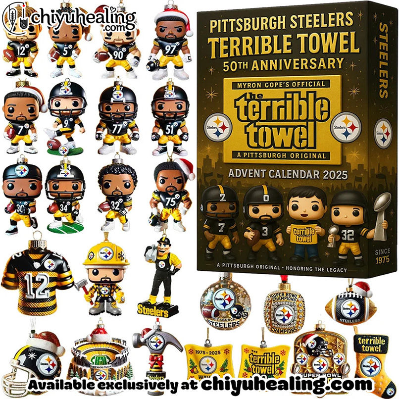 Terrible Towel Pittsburgh Steelers Advent Calendar 2025 50th ANNIVERSARY Christmas Gift, Christmas Idea, Christmas Countdown Advent Calendar Gift Box with 24 Acrylic Ornaments