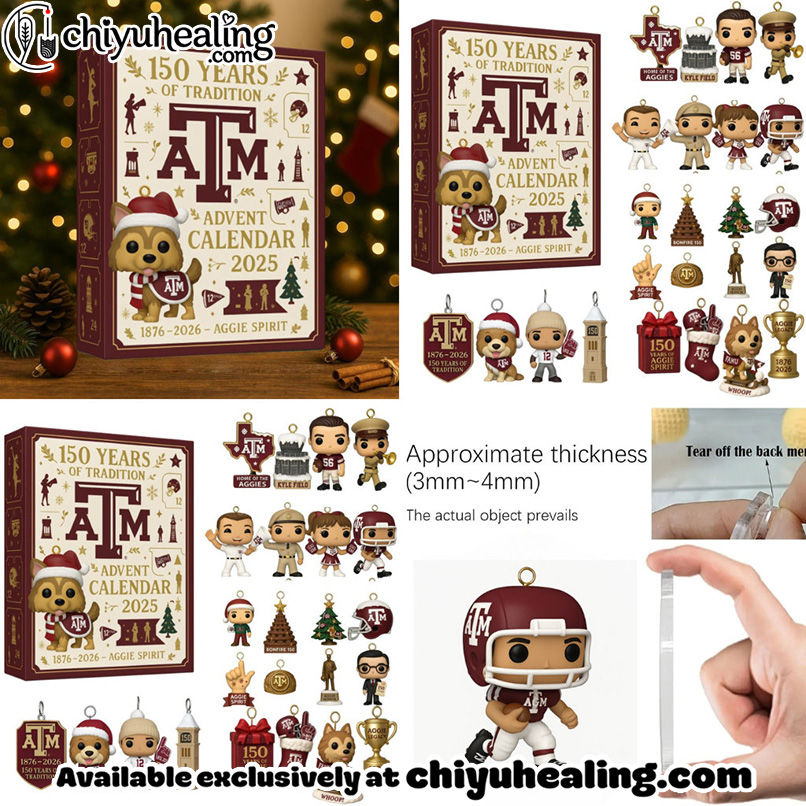 Texas A M Aggies Anniversary Advent Calendar 2025, Christmas Countdown Advent Calendar Gift Box with 24 Acrylic Ornaments