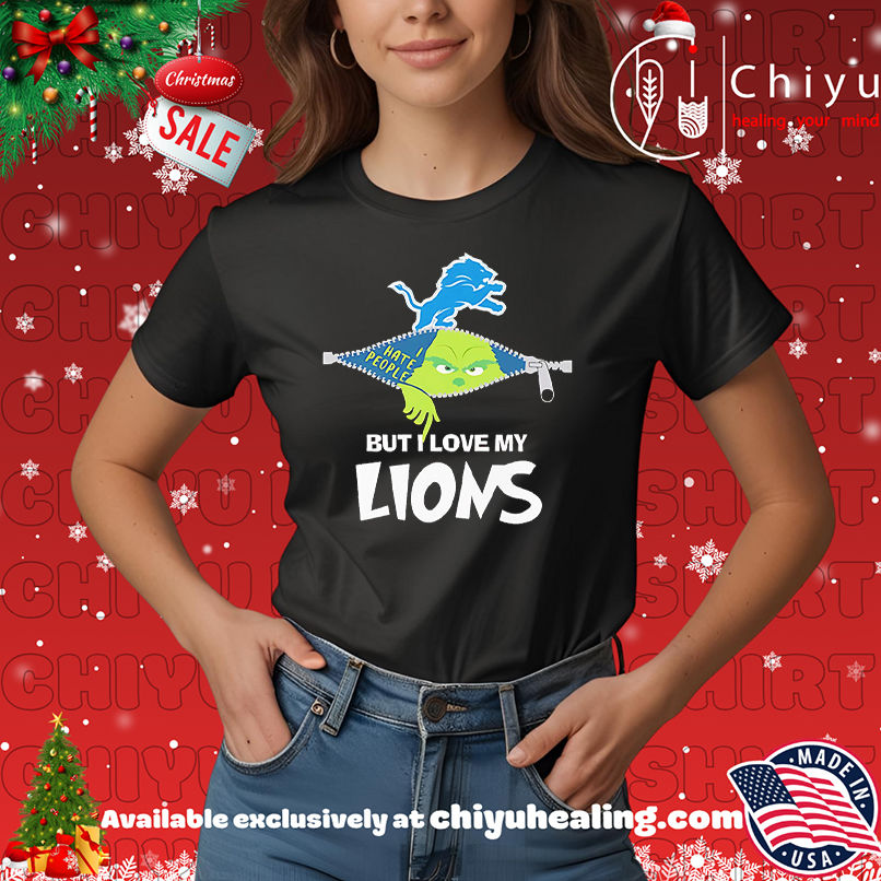 The Grinch I hate people but I love my Detroit Lions shirt, Hoodie, Sweatshirt, Poster Canvas, Mug, Ornaments