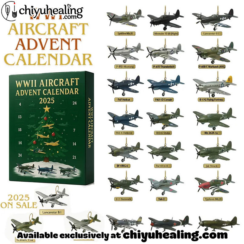 WWII Aircraft Advent Calendar 2025, Christmas Countdown Advent Calendar Gift Box with 24 Acrylic Ornaments