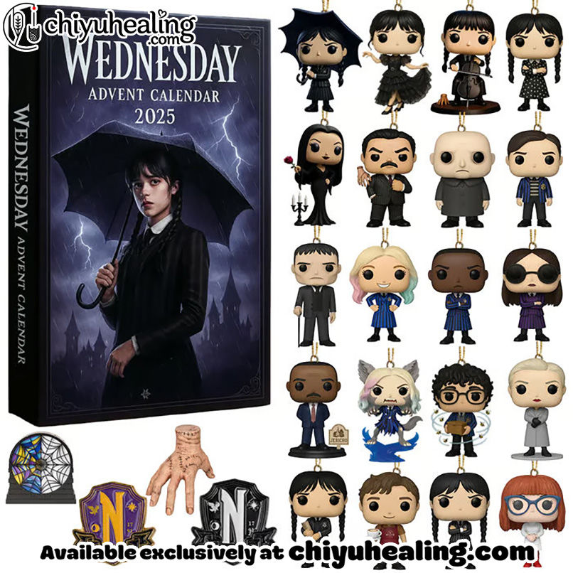 Wednesday Advent Calendar 2025, Christmas Countdown Advent Calendar Gift Box with 24 Acrylic Ornaments