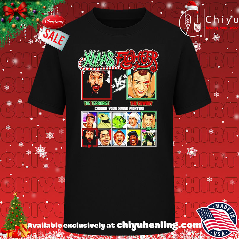 Xmas Fighter Die Hard The Terrorist Vs The Cowboy Choose Your shirt, Hoodie, Sweatshirt, Poster Canvas, Mug, Ornaments